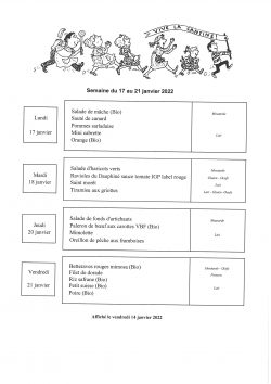 Menu 17 au 21 janvier 2022