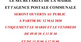 RÉOUVERTURE AGENCE POSTALE COMMUNALE et MAIRIE