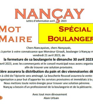 Mot du Maire spécial Boulangerie