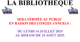Fermeture bibliothèque congés annuels