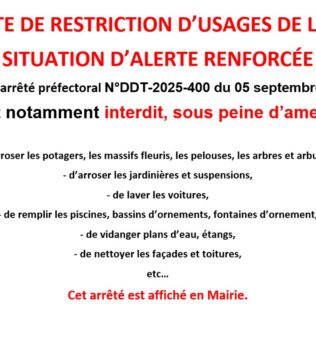 Arrêté de restriction d’usages de l’eau