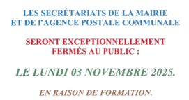 Fermeture pour formation lundi 03 novembre 2025