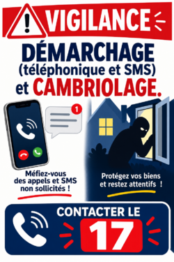 Affiche de vigilance contre les arnaques et cambriolages